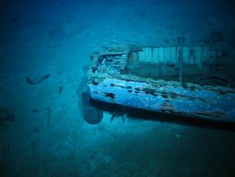 Stern of carvel built motor boat